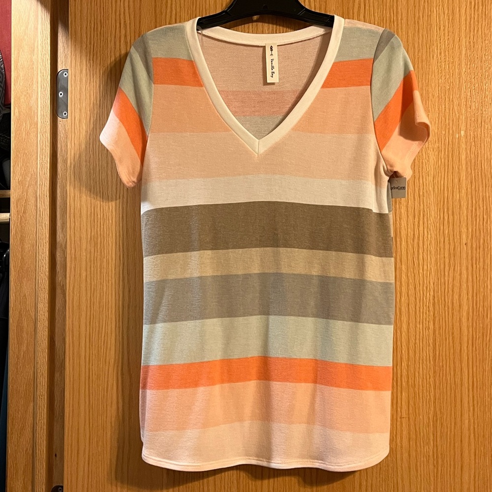 Vanilla Bay Oversized Striped V-Neck T-shirt